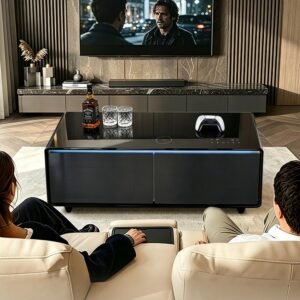Primst TB135 Pro Black Smart Coffee Table with Built-in Fridge, Touch Screen Control, Wireless Charging & RGB Lighting