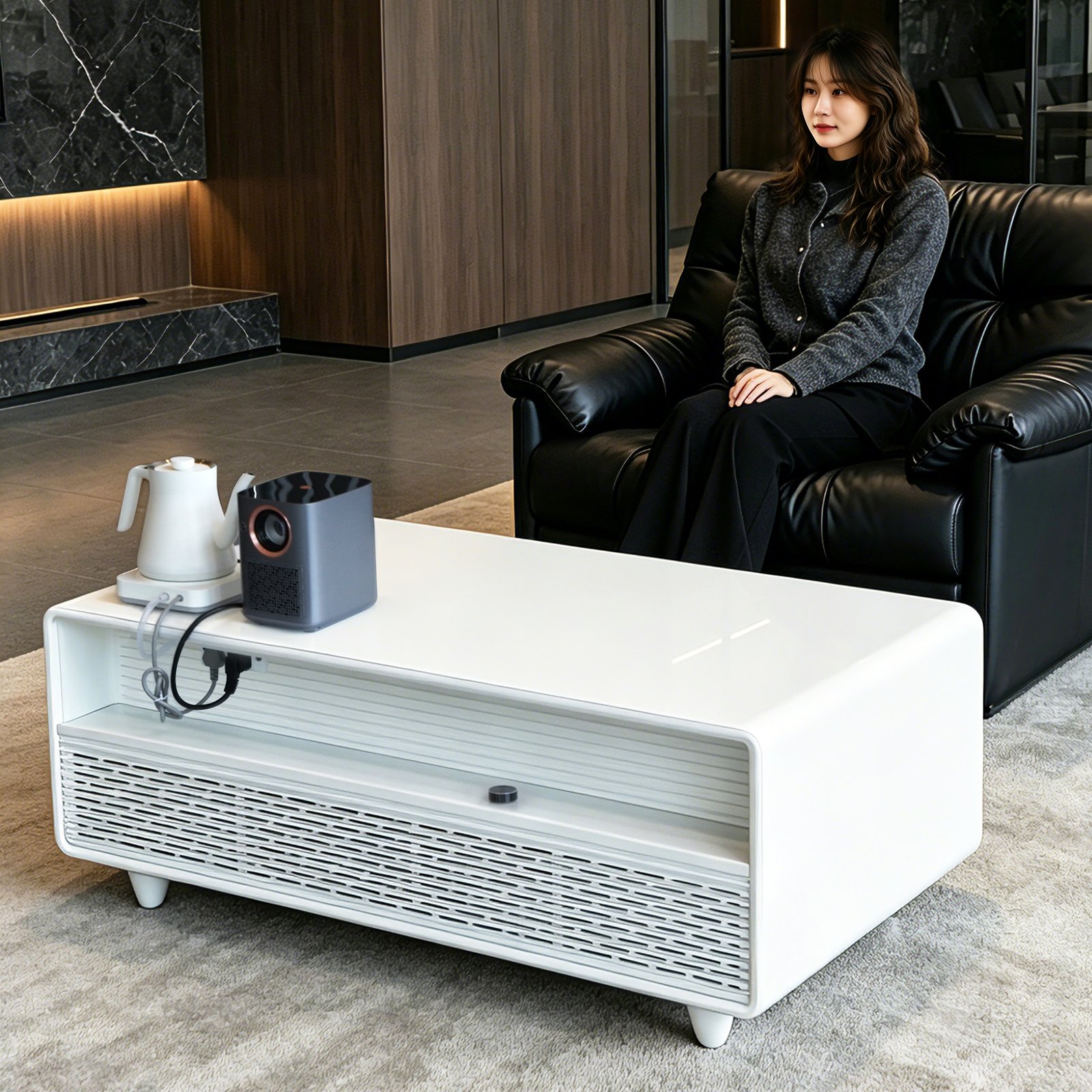 Primst TB135 White Fridge Coffee Table Dual Cooling Drawers with Power Sockets - Image 3