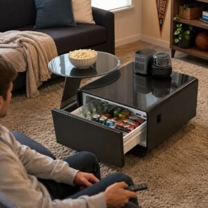 Primst Black Smart Side Table with Fridge, Wireless Charging & Speaker TB65 Max