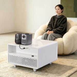 Primst White 65L Mini Fridge Coffee Table with Cooling Drawer for Modern Interiors