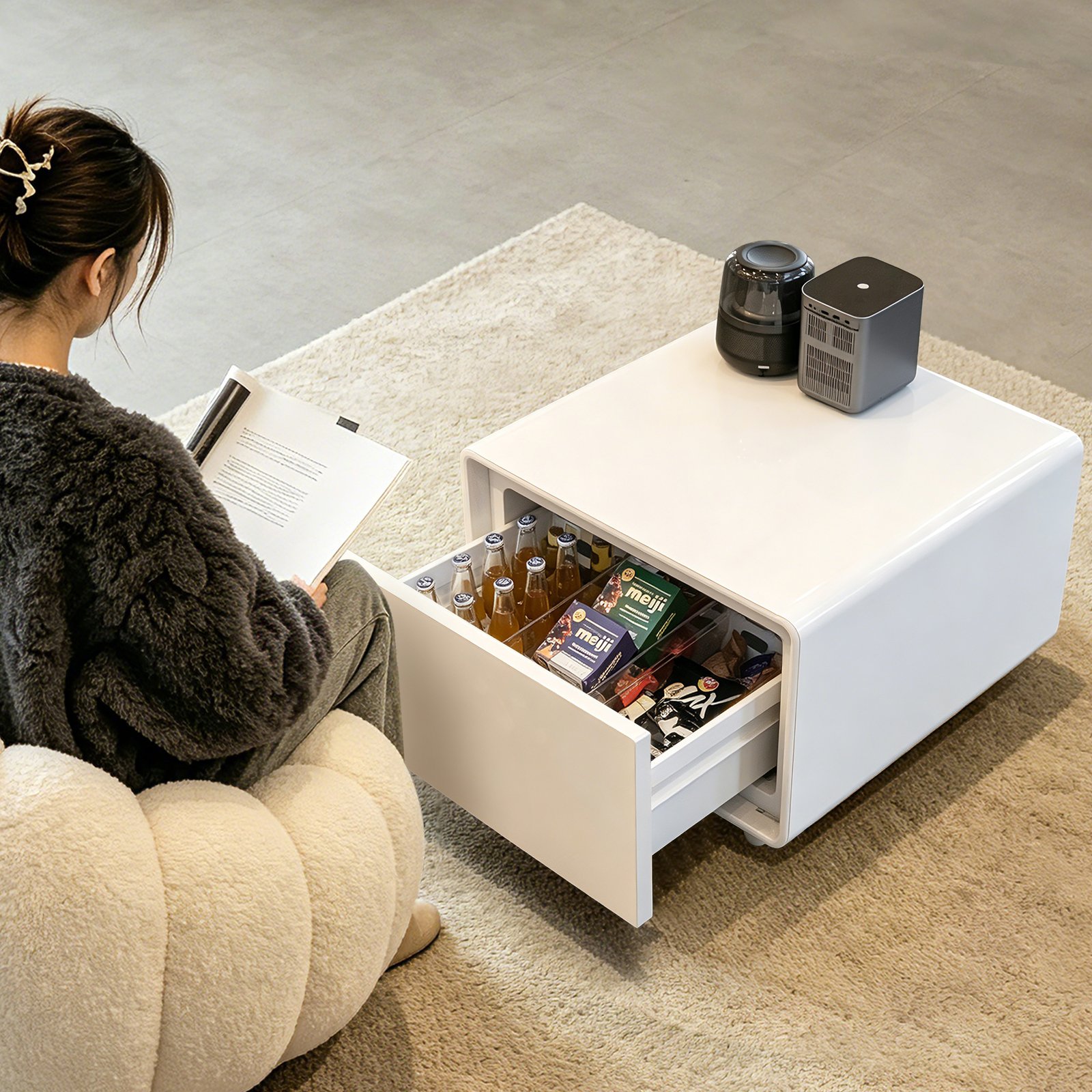 Primst White 65L Mini Fridge Coffee Table with Cooling Drawer for Modern Interiors - Image 4